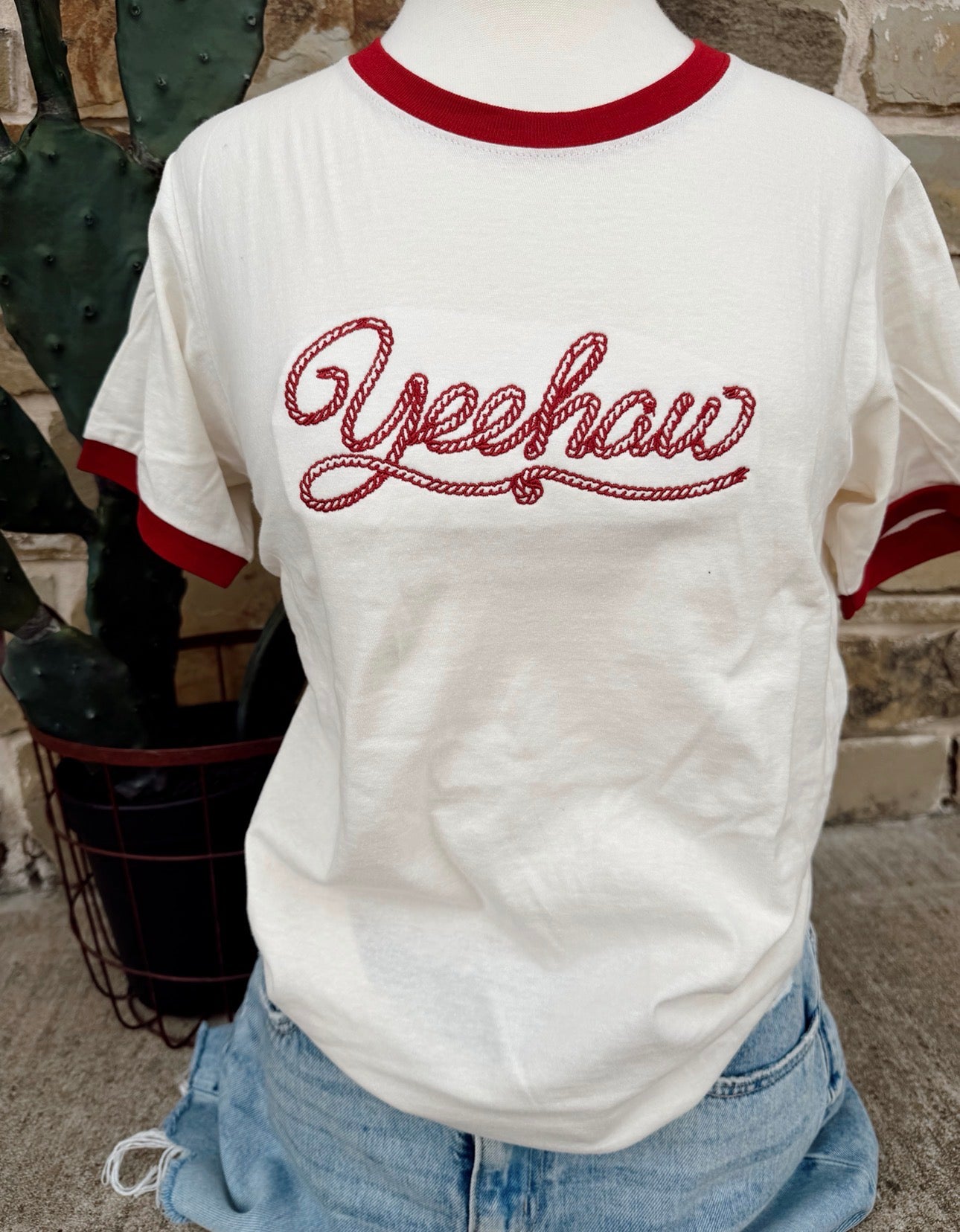 YeeHaw Embroidered Ringer Tee