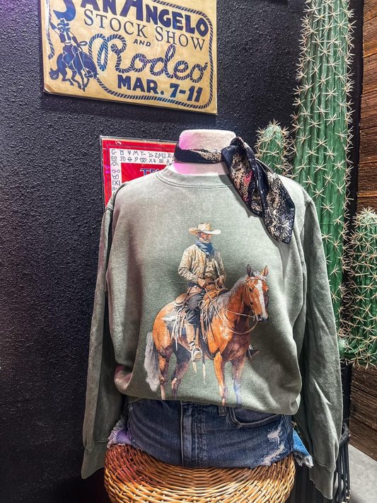 Cowboy Rides Away on Sweatshirt